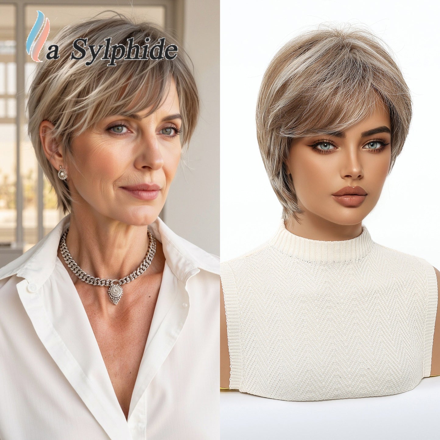 Mechanism Down Pile Making Gradient Granny Grey Texture Wig Short Curly Hair