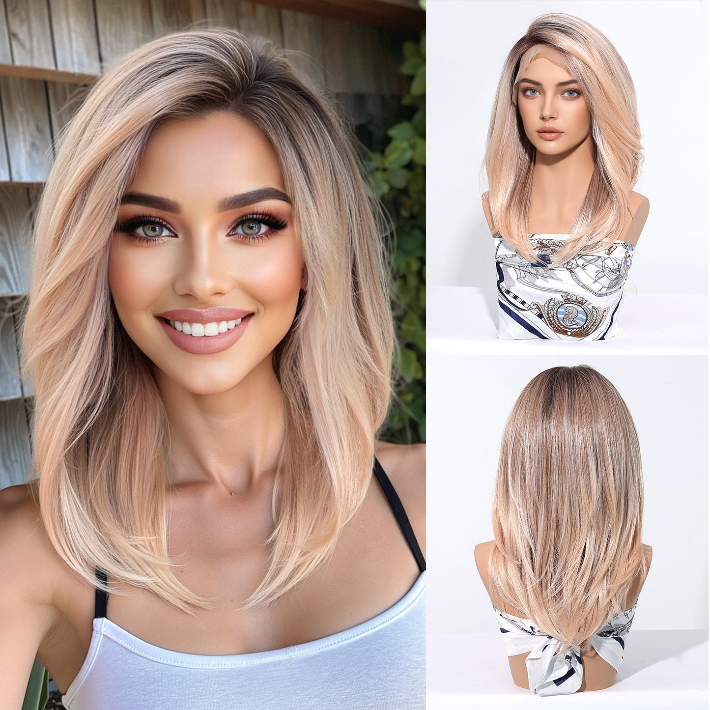 Area Lace Medium Black Brown Hair Fashion Long Straight Wig