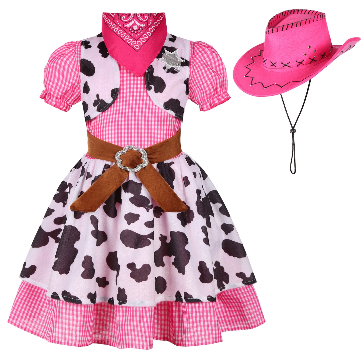 Western Denim Halloween Pink Leopard Print Holiday Party Children's Suit