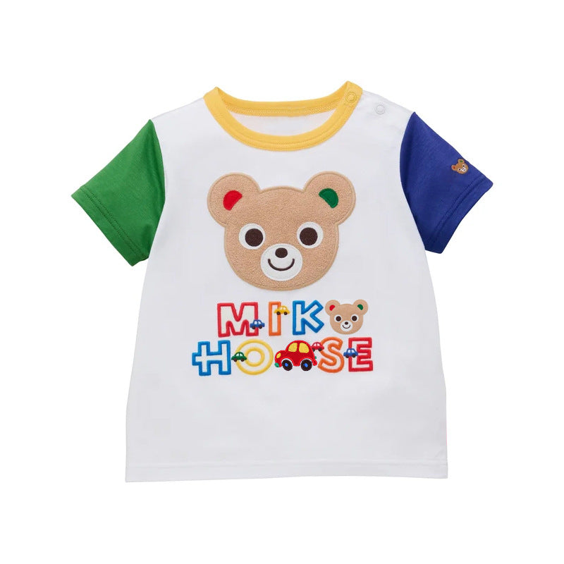 Children's Clothing Style Boy Cartoon Little Bear Rabbit Letter Embroidered Children's T-shirt