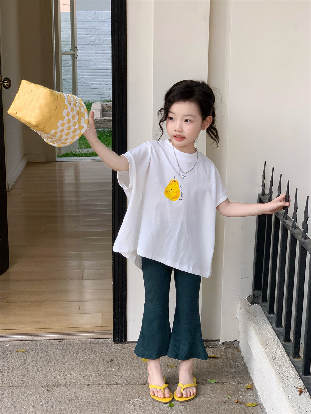 Children's Pear Loose Summer Wide Korean Style Short Sleeve Top Denim Children's T-shirt