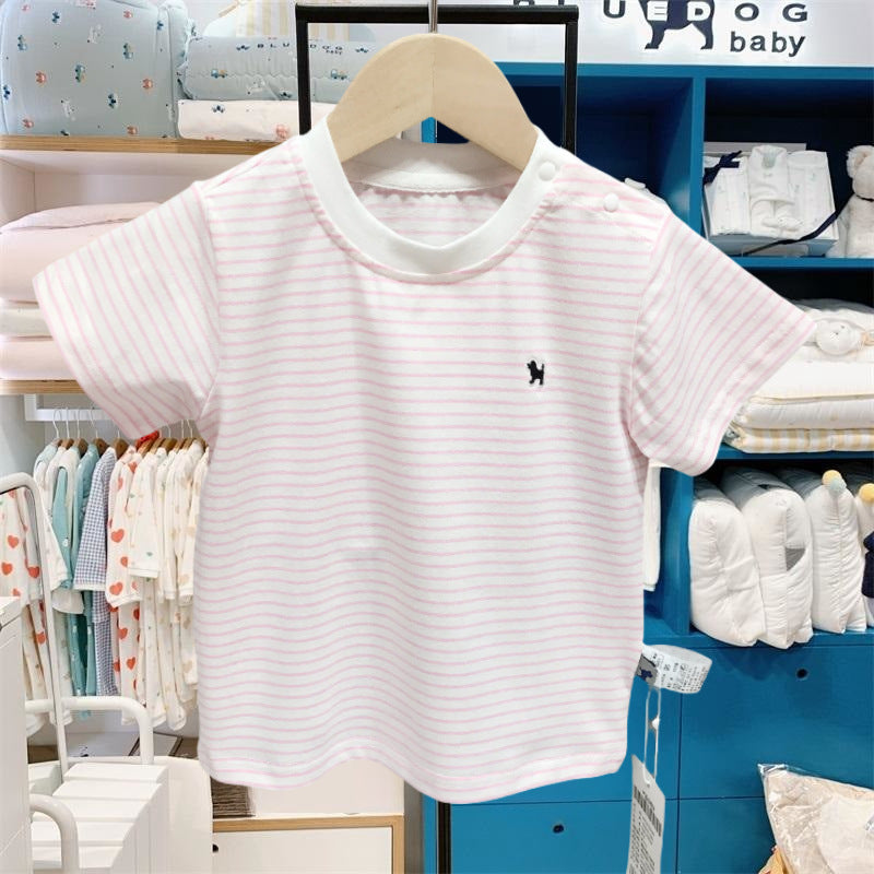 Children's Korean Style Clothing Summer Boys Stripe Crew Neck Children's T-shirt