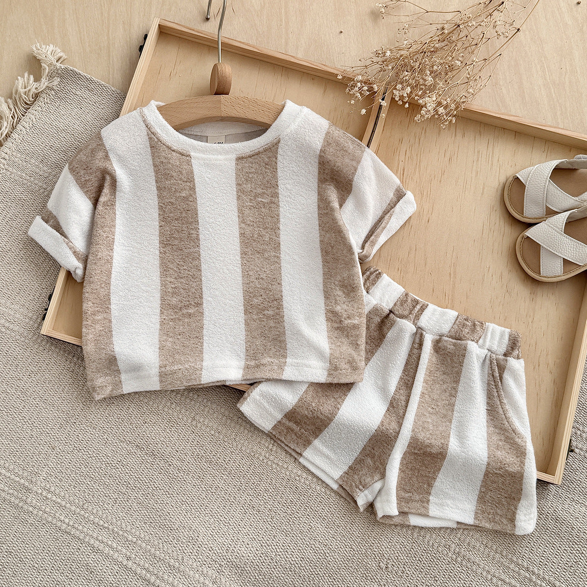 Children's Summer Vertical Stripes Short Sleeve Boys Children's Suit