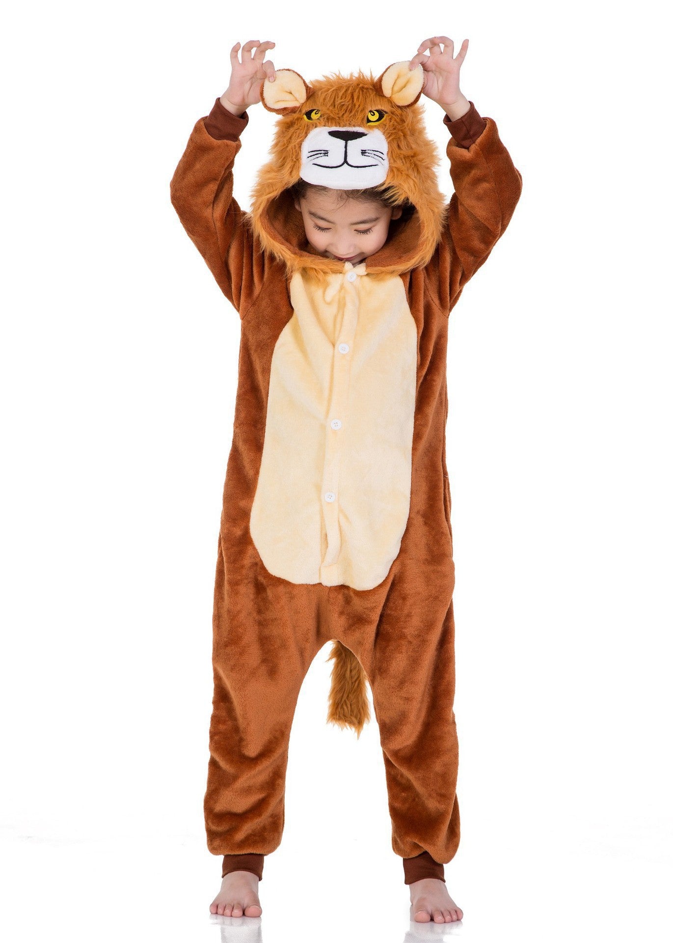 Children's Cartoon Animal One-piece Pajamas Rainbow Flannel Lion Cute Long Jumpsuit, Climbing Suit