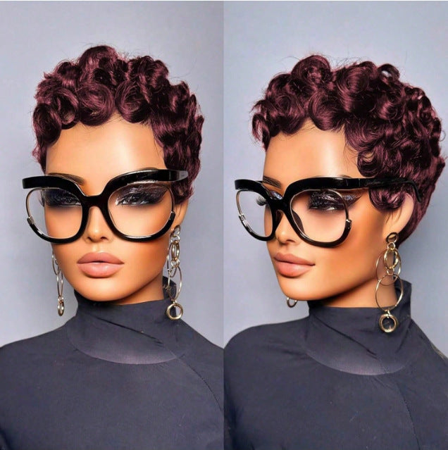 Women's African Roll Synthetic Wigs Rose Net Wig Short Curly Hair