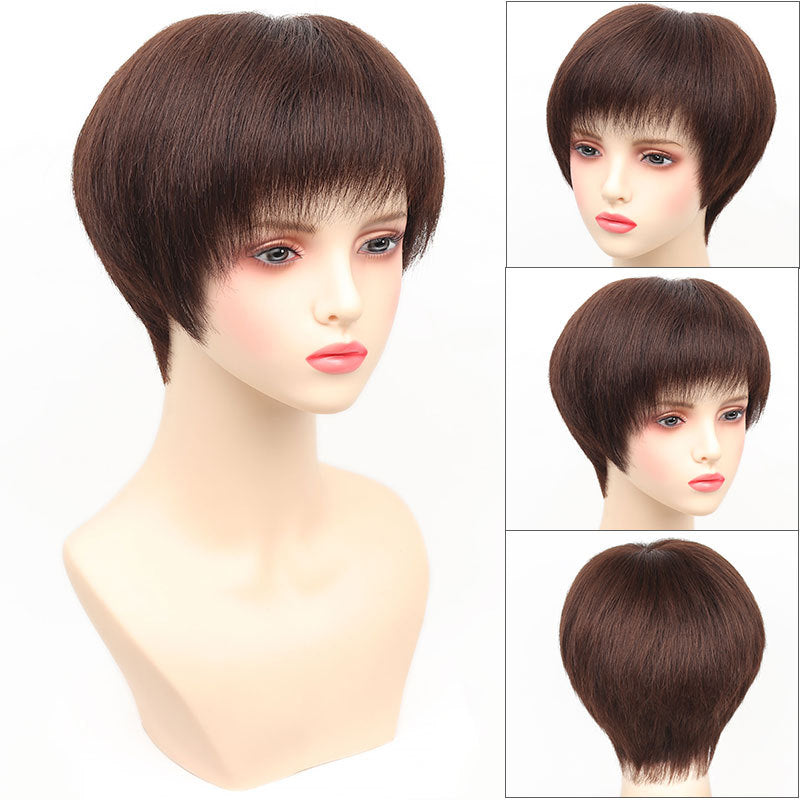 Women's Short Sheath Lightweight Breathable Natural Lady Real Hair Wig