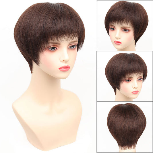 Women's Short Sheath Lightweight Breathable Natural Lady Real Hair Wig