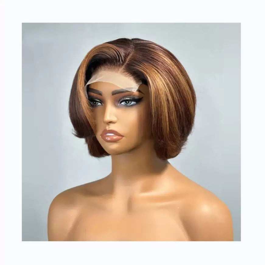 Women's Mid-length Synthetic Wigs Front Lace Highlights Wig Short Curly Hair