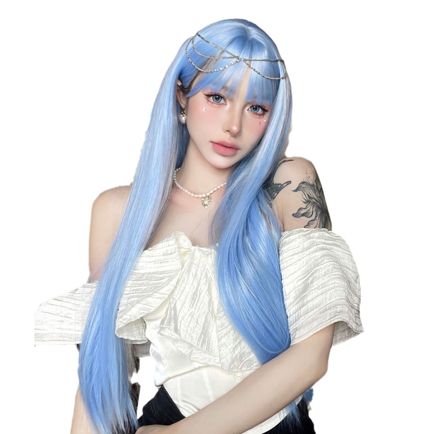 Air Bangs Hair White Fashion Anime Long Straight Wig
