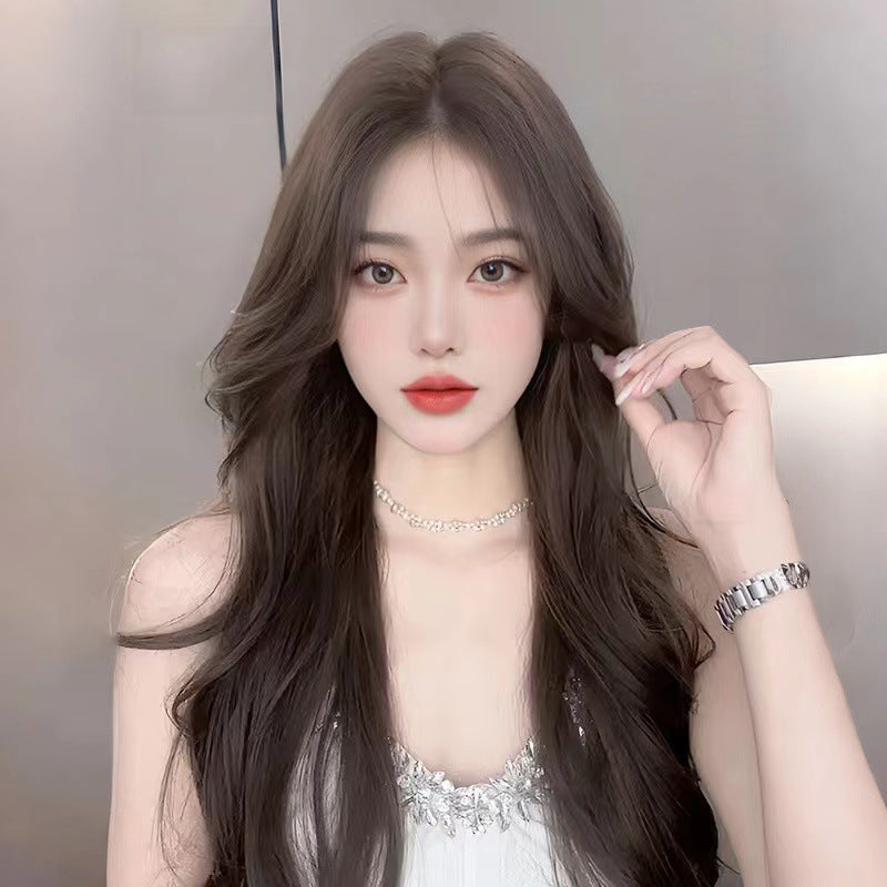 Front Lace Female Mid-length Fluffy Bangs Curly Wig Long Curls