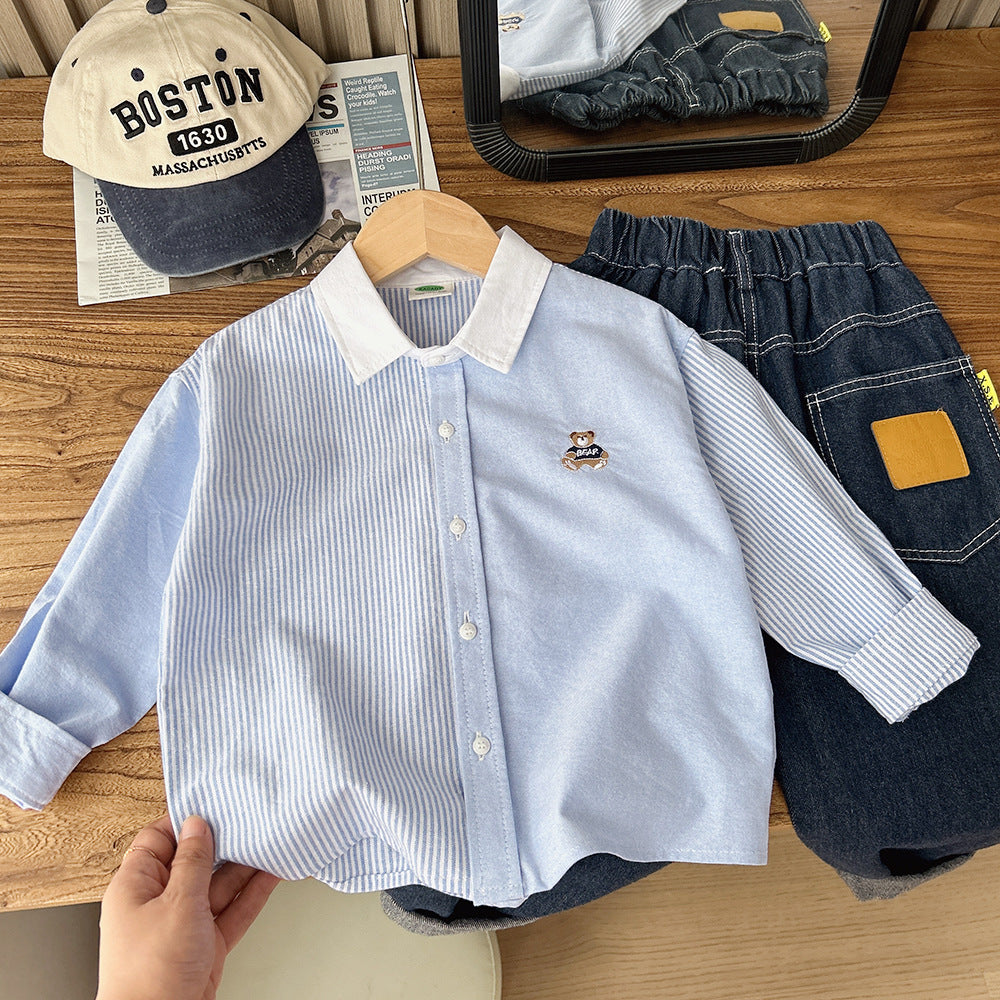 Children's Striped Clothing Autumn Middle Big Western Style Children's Shirt