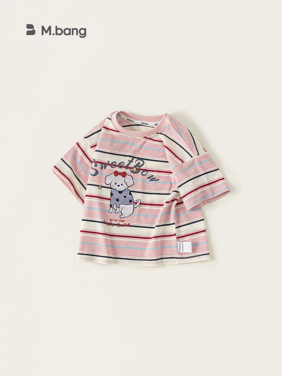 Children's Clothing Summer Thin Dopamine Striped Short-sleeved Cartoon Children's T-shirt