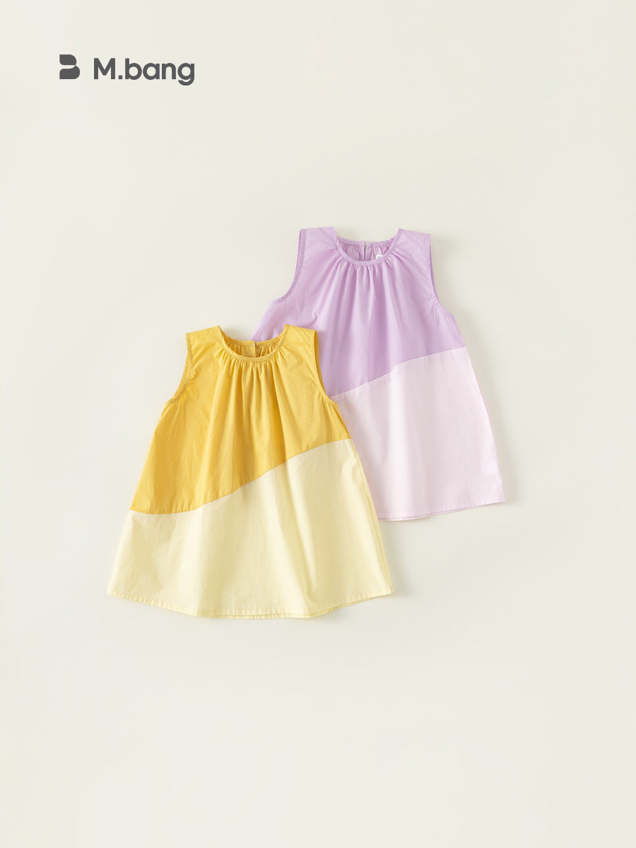 Children's Pastoral Style A- Line Skirt Color Matching Thin Sleeveless Children's Dress