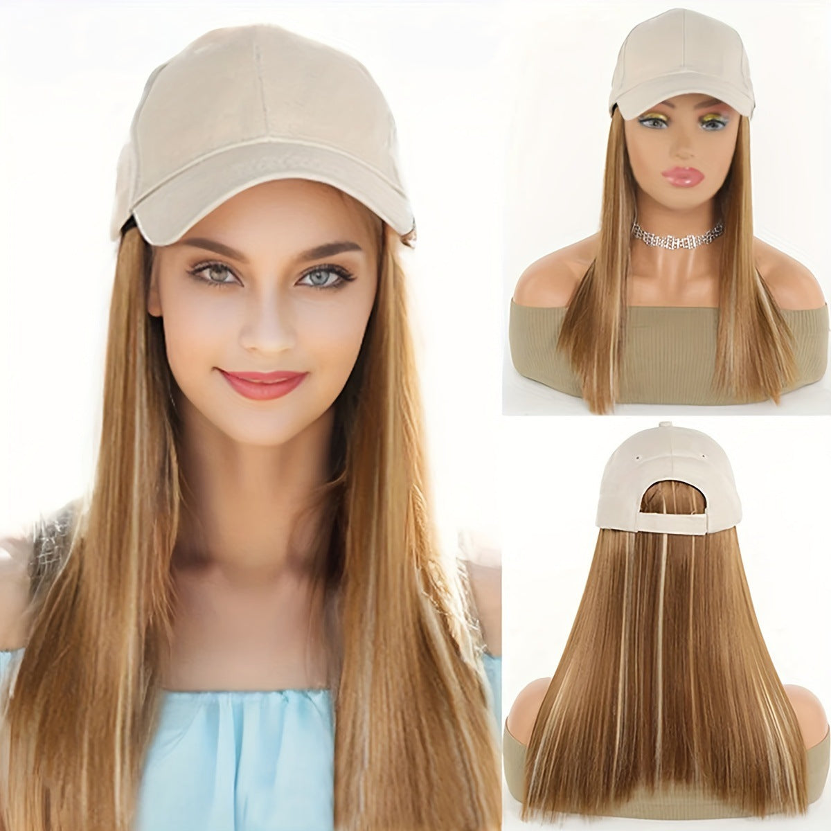One Female Hair Fashion Peaked Cap Long Straight Wig