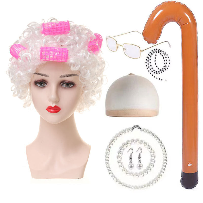 Halloween Old Lady Festival Short Hair Curly Cos Wig
