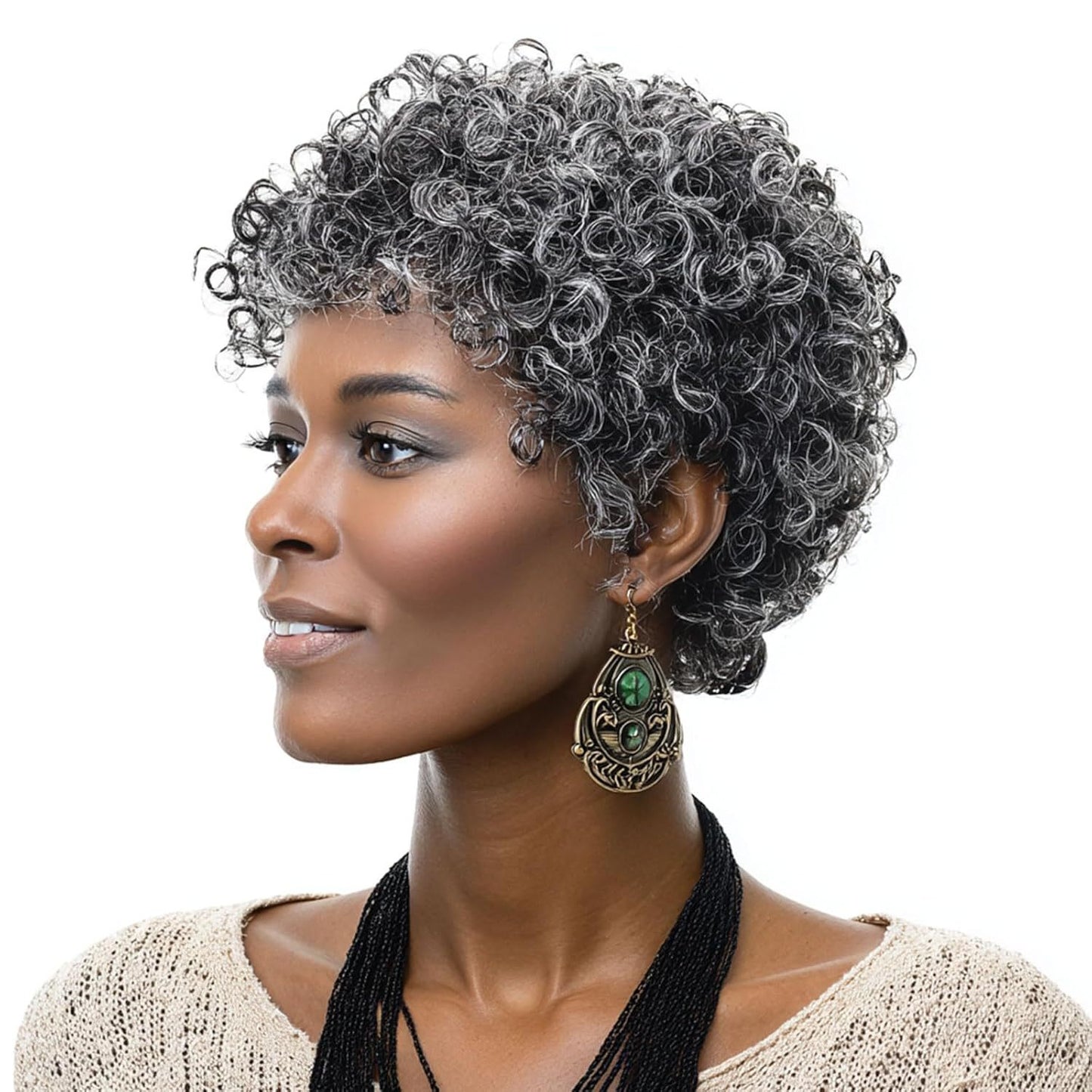 Short No Lace Light Gray Granny Grey Real Hair Wig