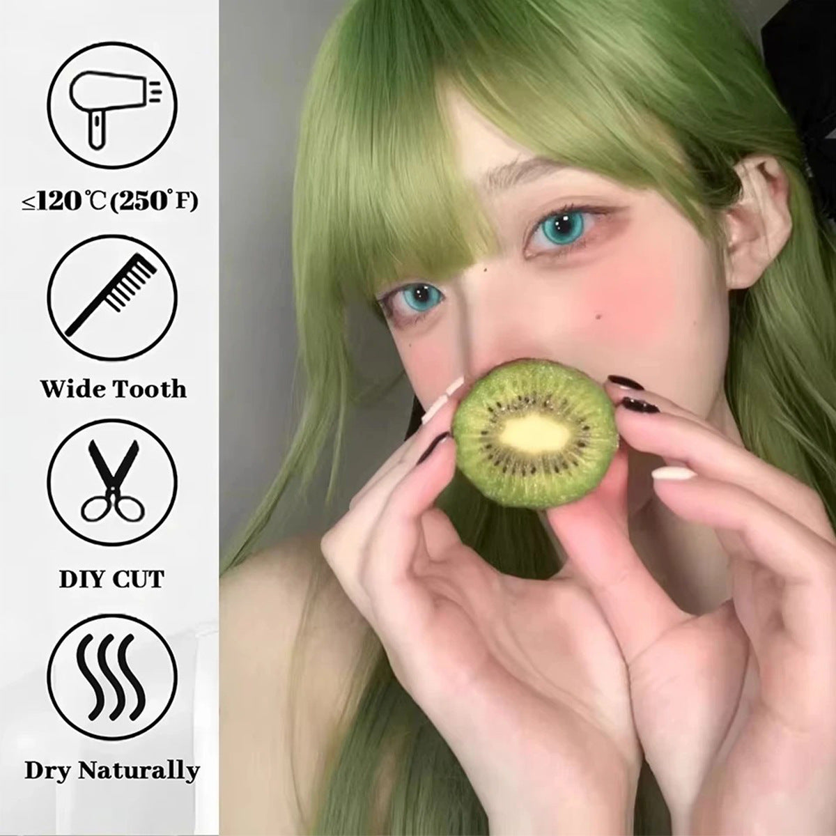 Women's Fruit Green Style Shoot Mori Daily Long Straight Wig
