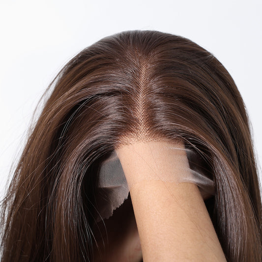 Lace Female Bangs Black Brown Hair Long Straight Wig