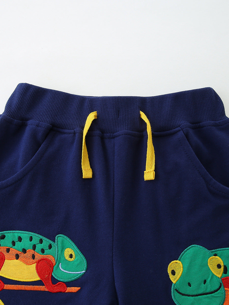 Children's Summer Shorts Creative Animal Embroidered Leisure Cropped Knitted Cotton Children's Pants