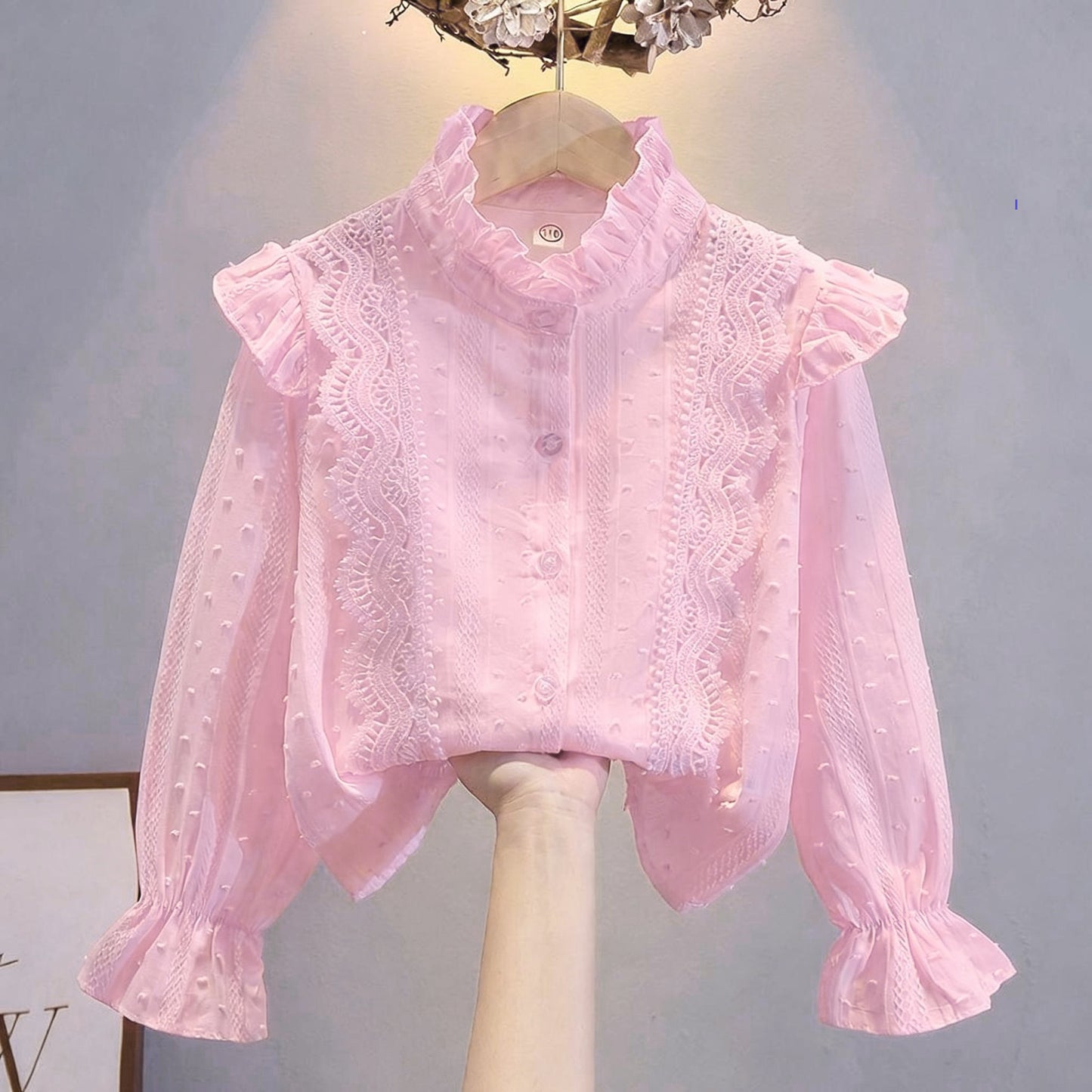 Children's Long Sleeve White Western Style Lace Children's Shirt