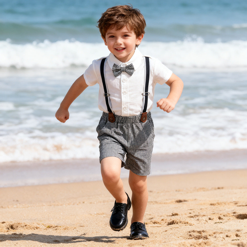 Children's Clothing Boy Short Sleeve Shirt Overalls Dress Children's Suit