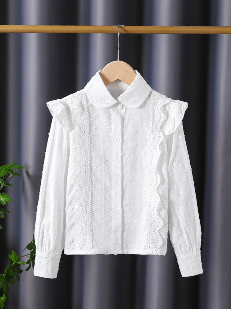 Long-sleeved Pure Cotton Cardigan White For Preppy Style Top Children's Shirt