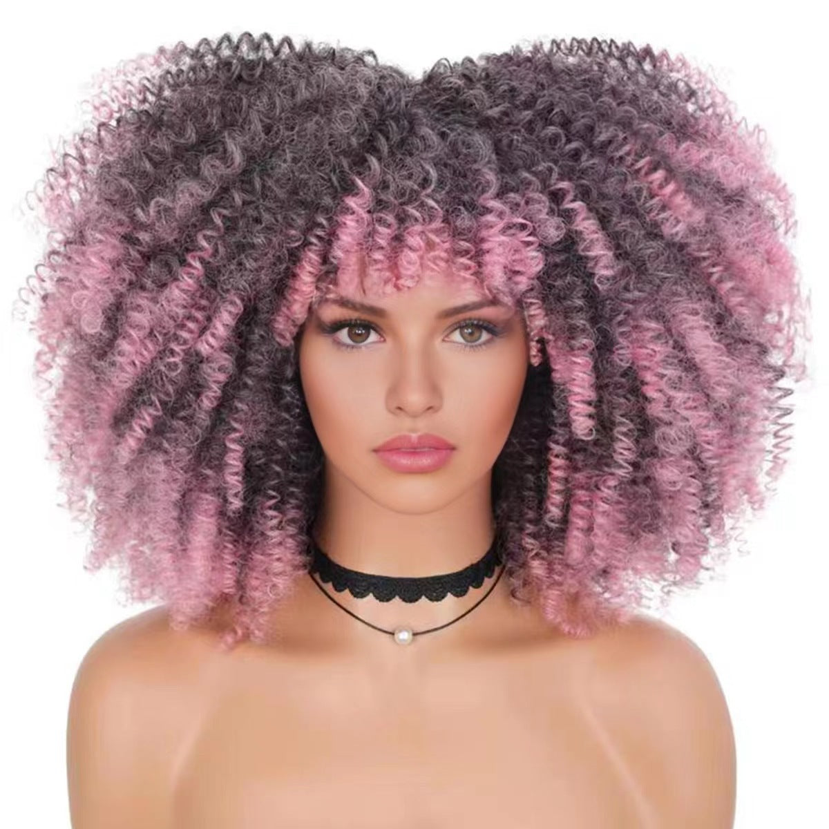 African Small Volume Fluffy Afro Head Cover Wig Short Curly Hair