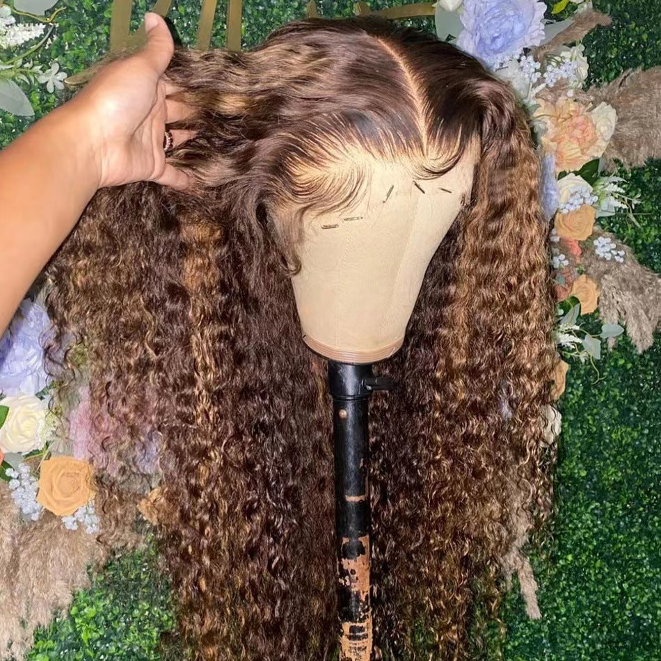 Former Lace Head Cap Real Human Hair Piano Pick Dyed Wig Long Curls