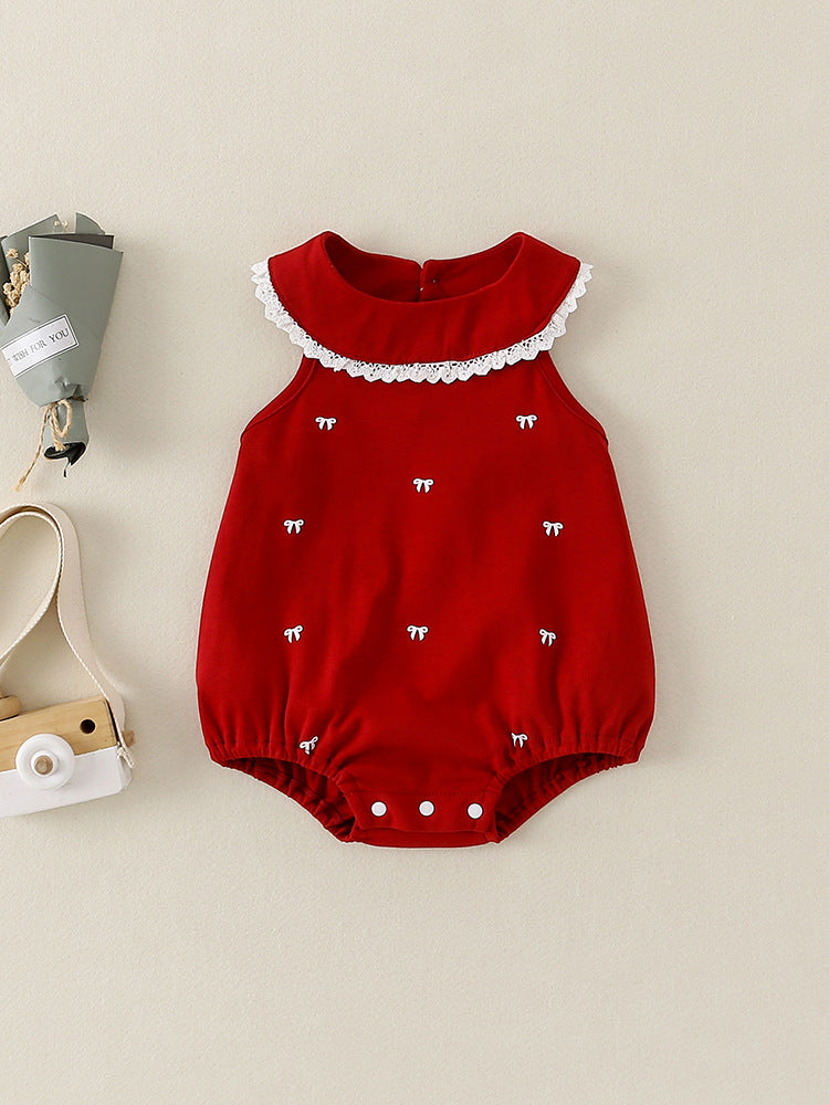 Children's Vest Sleeveless Top Bow Lace Summer Sling Jumpsuit, Climbing Suit