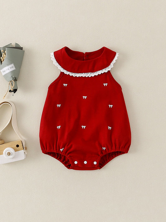 Children's Vest Sleeveless Top Bow Lace Summer Sling Jumpsuit, Climbing Suit