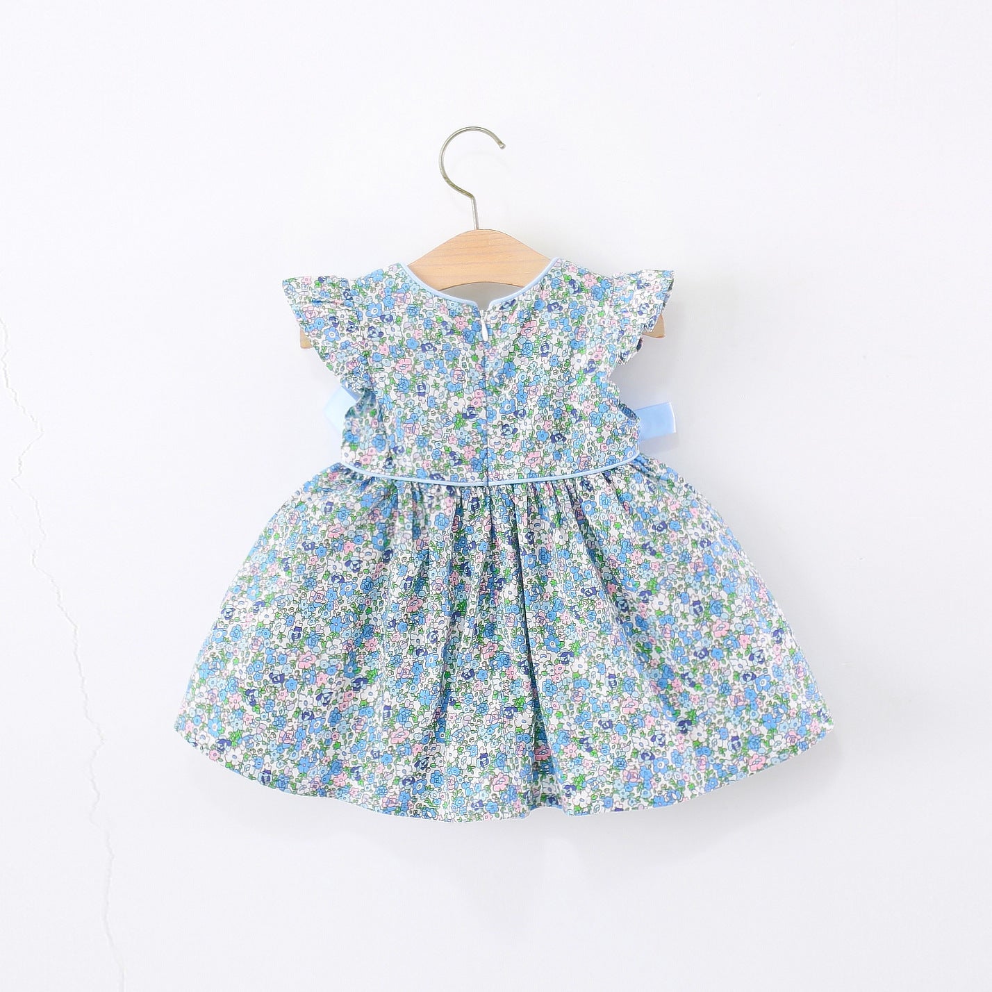 Waist Two Ribbon Knot Small Floral Skirt Full Of Cotton Children's Dress