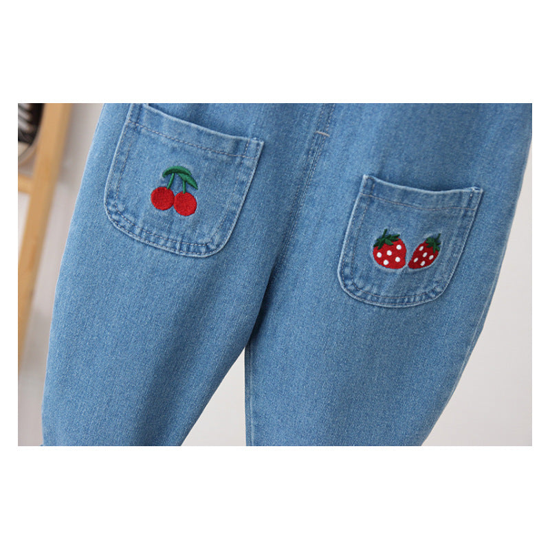 Children's Clothing Suspender Korean Style Western Strawberry Children's Pants