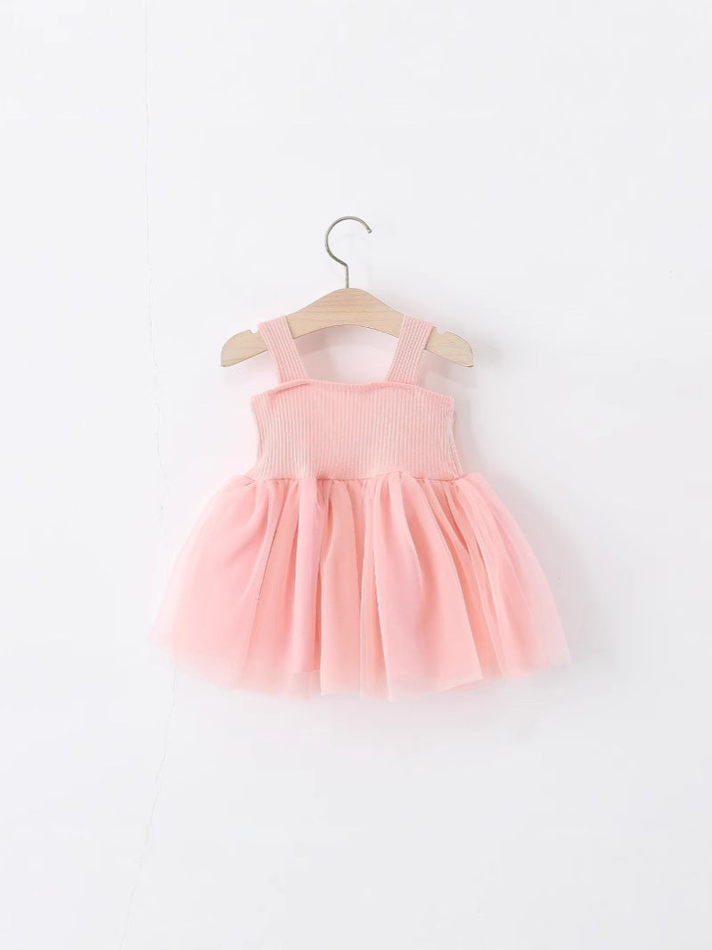 Children's Trendy Clothing Sleeveless One-piece Summer Bow Suspenders Mesh Princess Vest Children's Dress