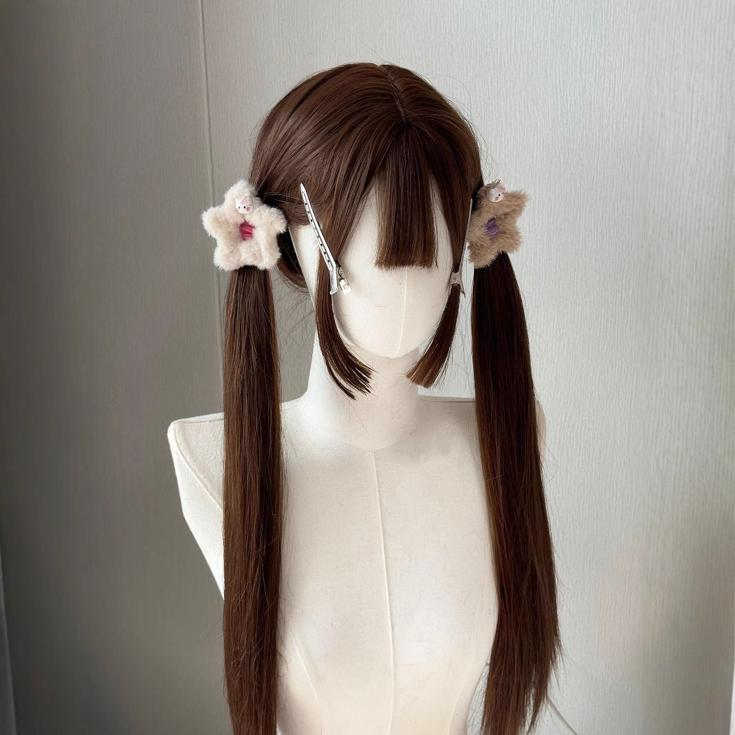 Green Tea Burnt Brown Soft Round Face Princess Cut Matte Long Straight Wig