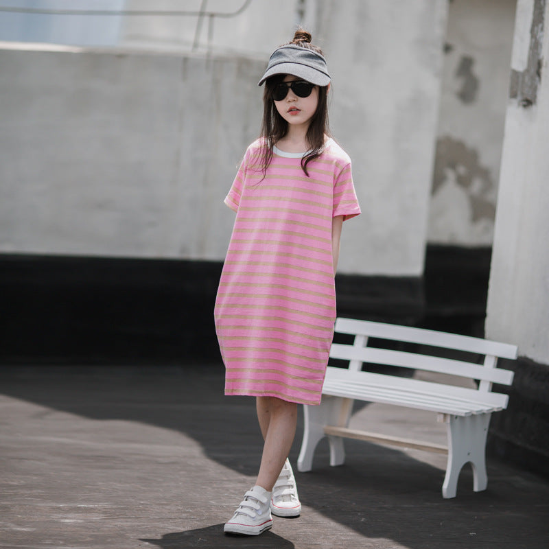 Children's Loose Short-sleeved T-shirt Summer Older Fashionable Children's Dress