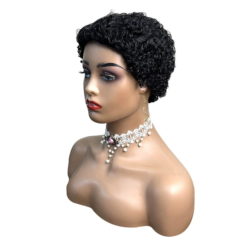 Curls Head Cover African Curly Short Real Hair Wig