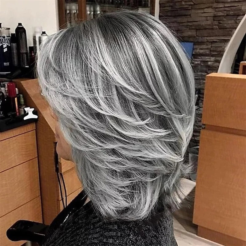 Side Bangs Medium Length Fiber Chemical Wig Short Curly Hair