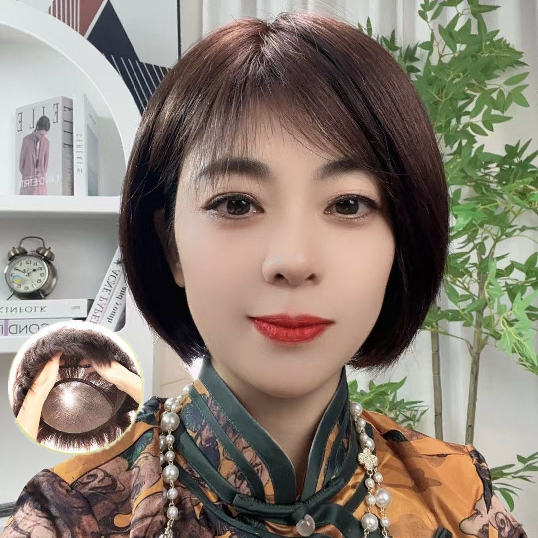 Side Points High-grade Short Mother Fashionable Realistic Real Hair Wig
