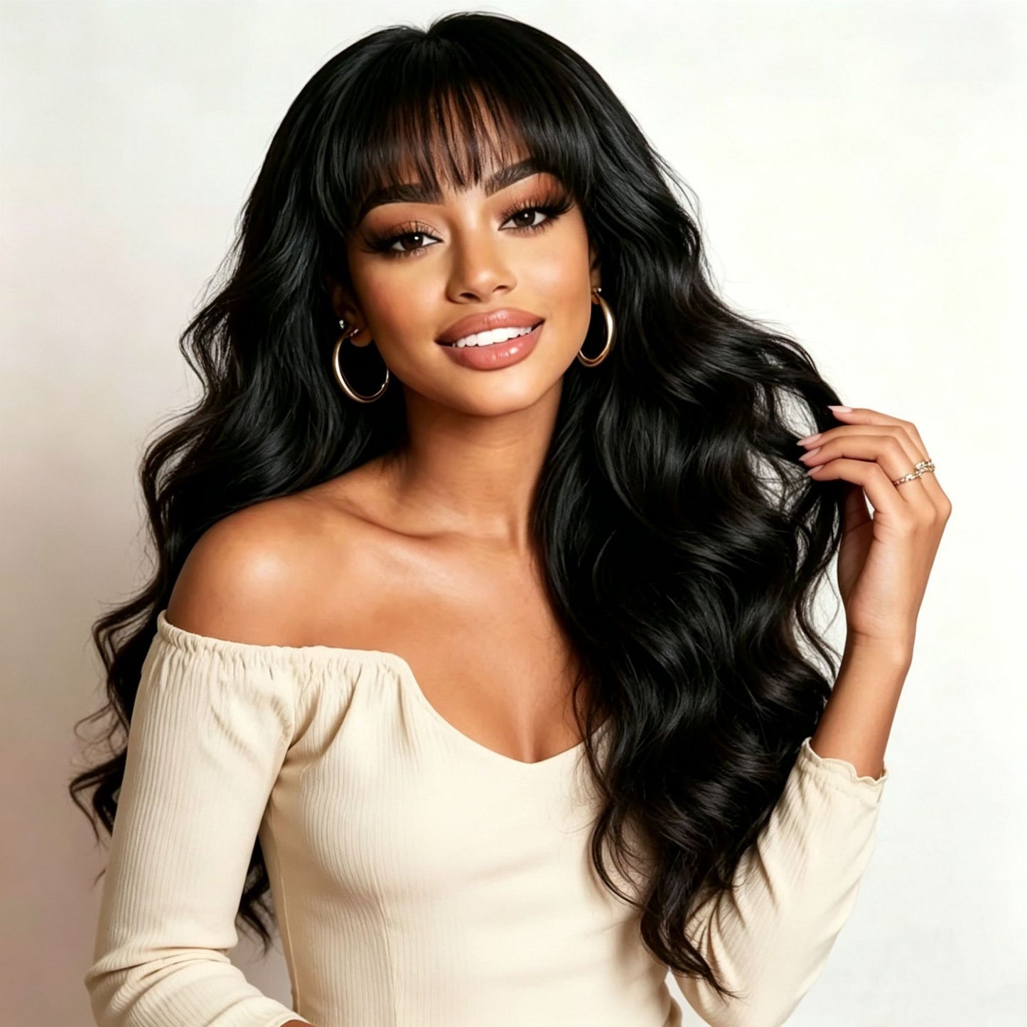 Xinhua Bangs Curly Hair Big Wave Wig Long Curls