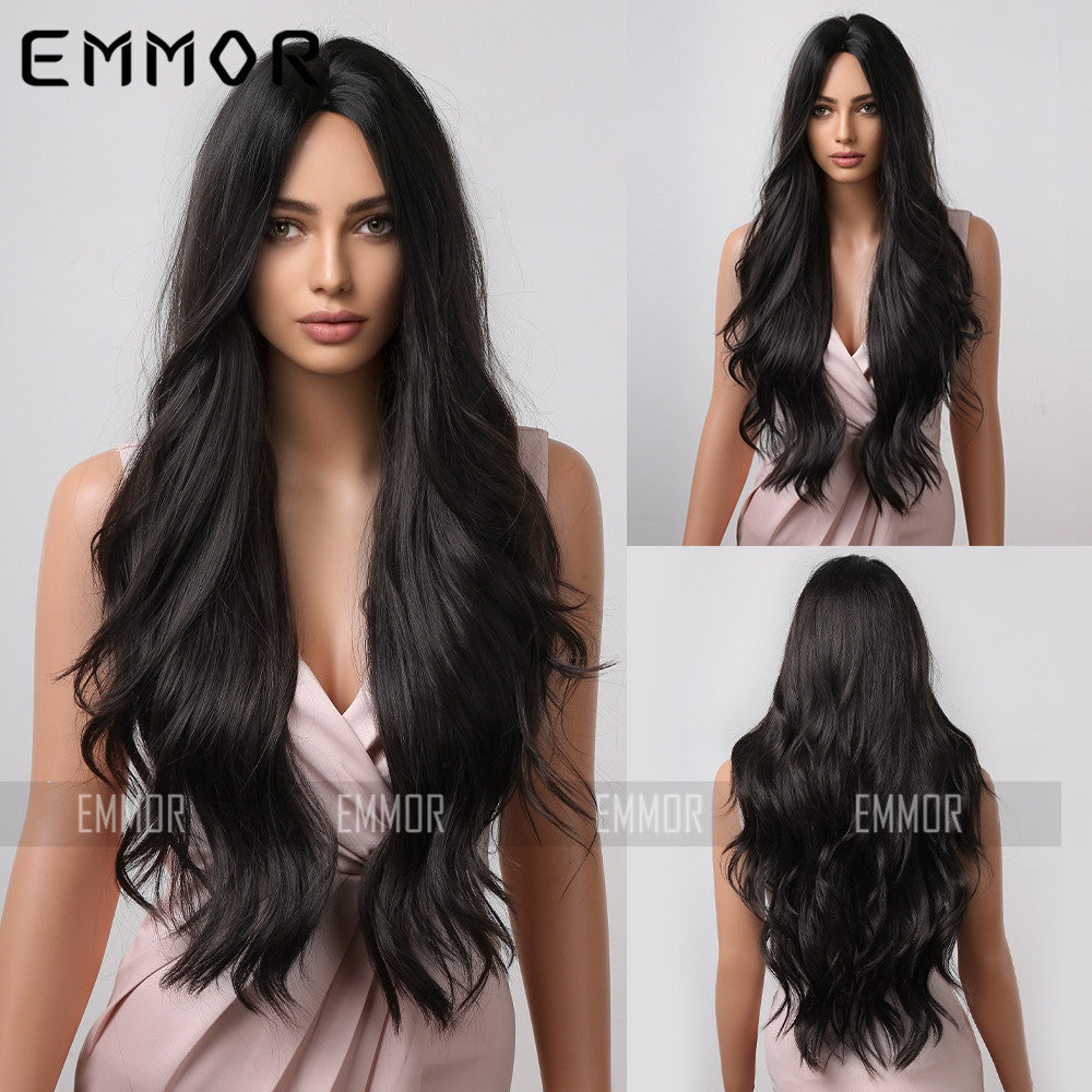 Female Natural Big Wave Curly Hair Simulation Full Human Fashion Wig Long Curls