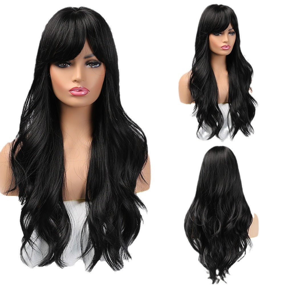 Women's Black Bangs Curly For Fiber Wig Long Curls