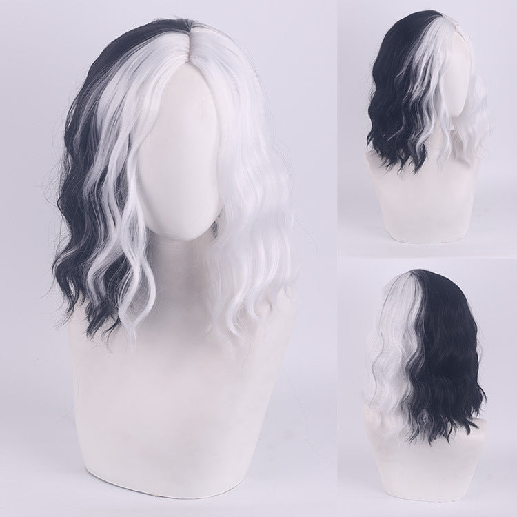 Black White Witch Color Matching Small Short Long Straight Wig