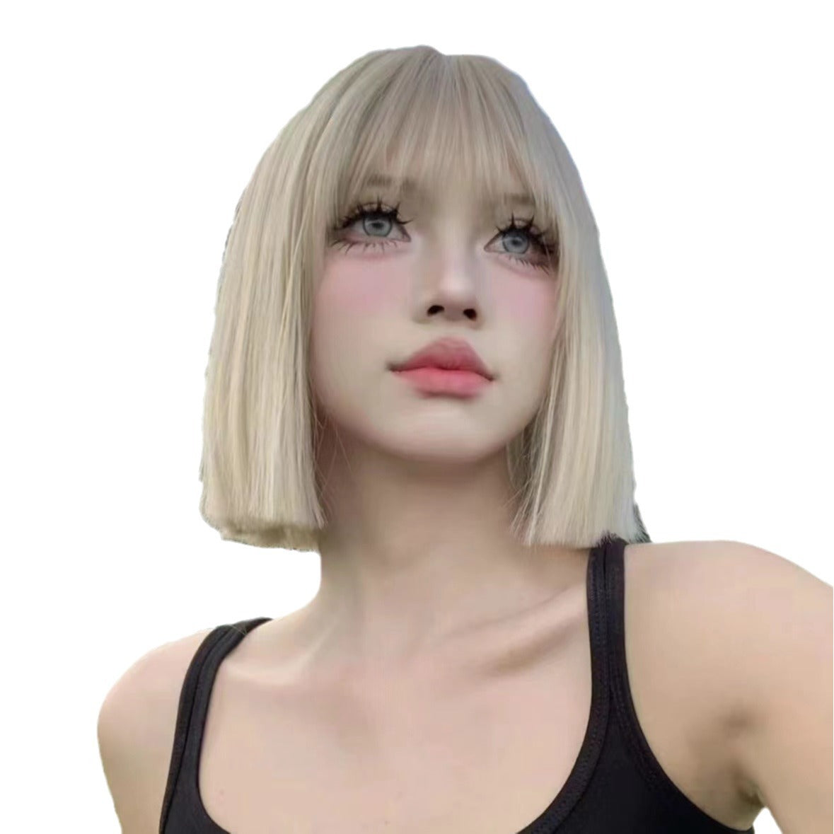 High-grade Hot Style Glossy Metal Sier White Gold Wig Short Straight Hair