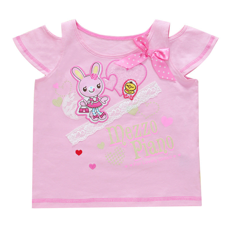 Children's Pianist Cute Short Sleeve Sweetheart Bow For Bunny Daughter Children's T-shirt