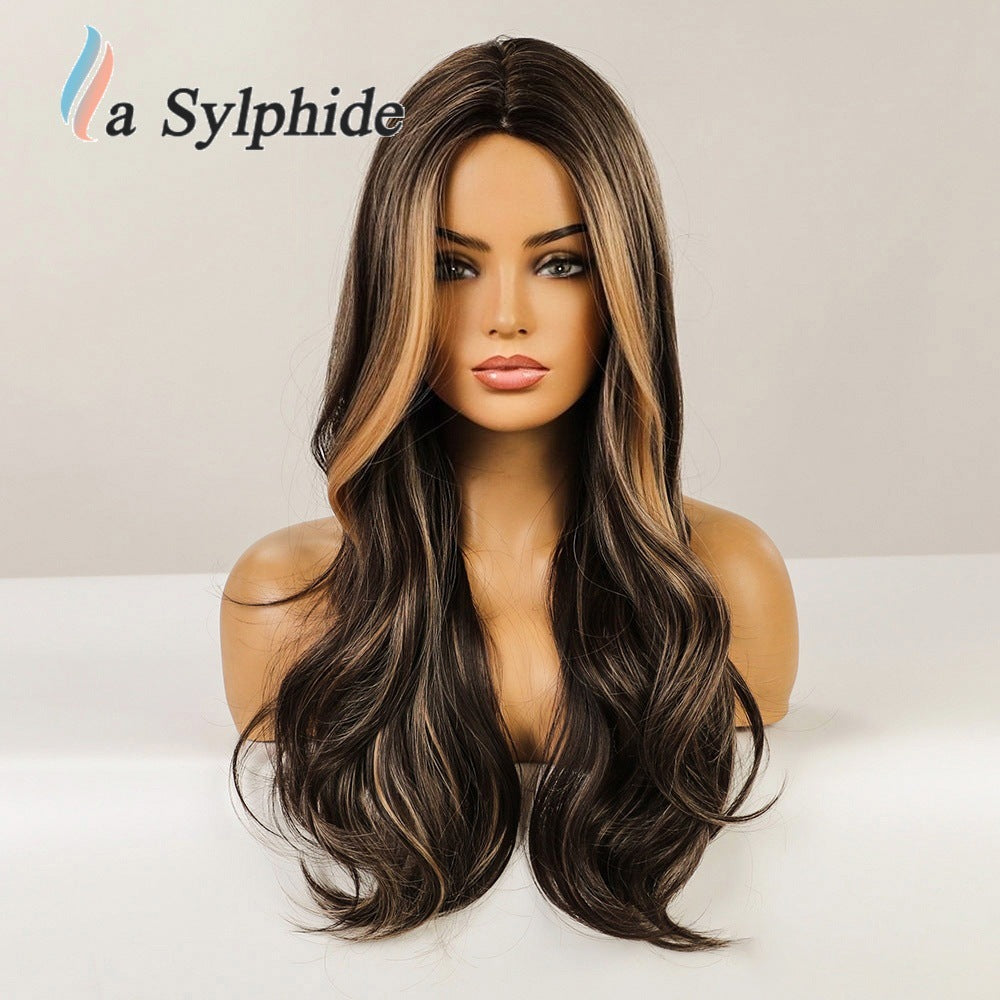 Brown Gradient Hair Fiber Mechanism Medium Curly Tie Up Bun Wig Long Curls