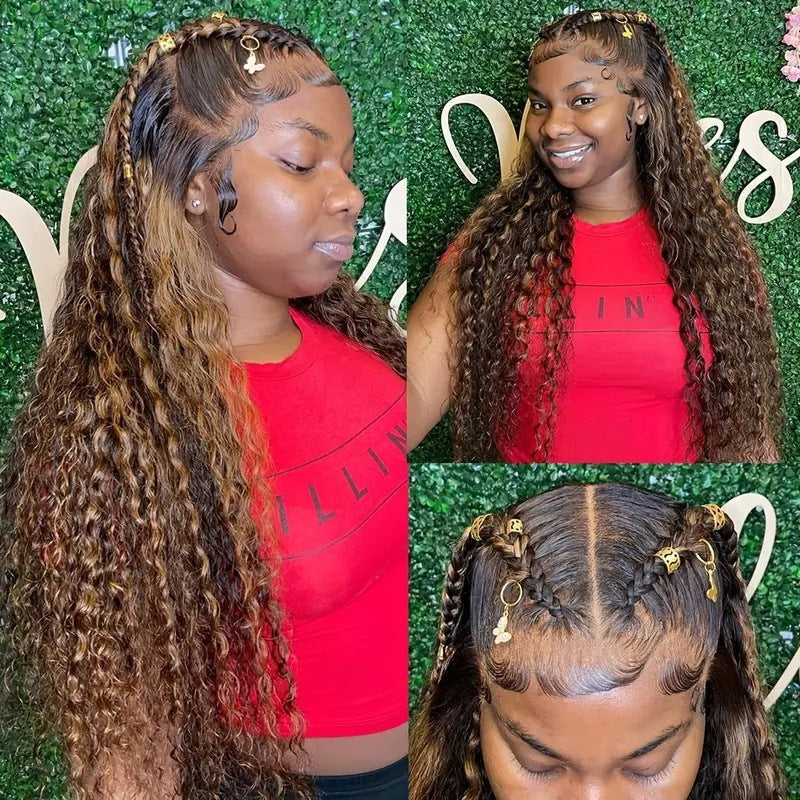 African Small Roll Wound Tube Curly Fashion Piano Color Highlight Wig Long Curls