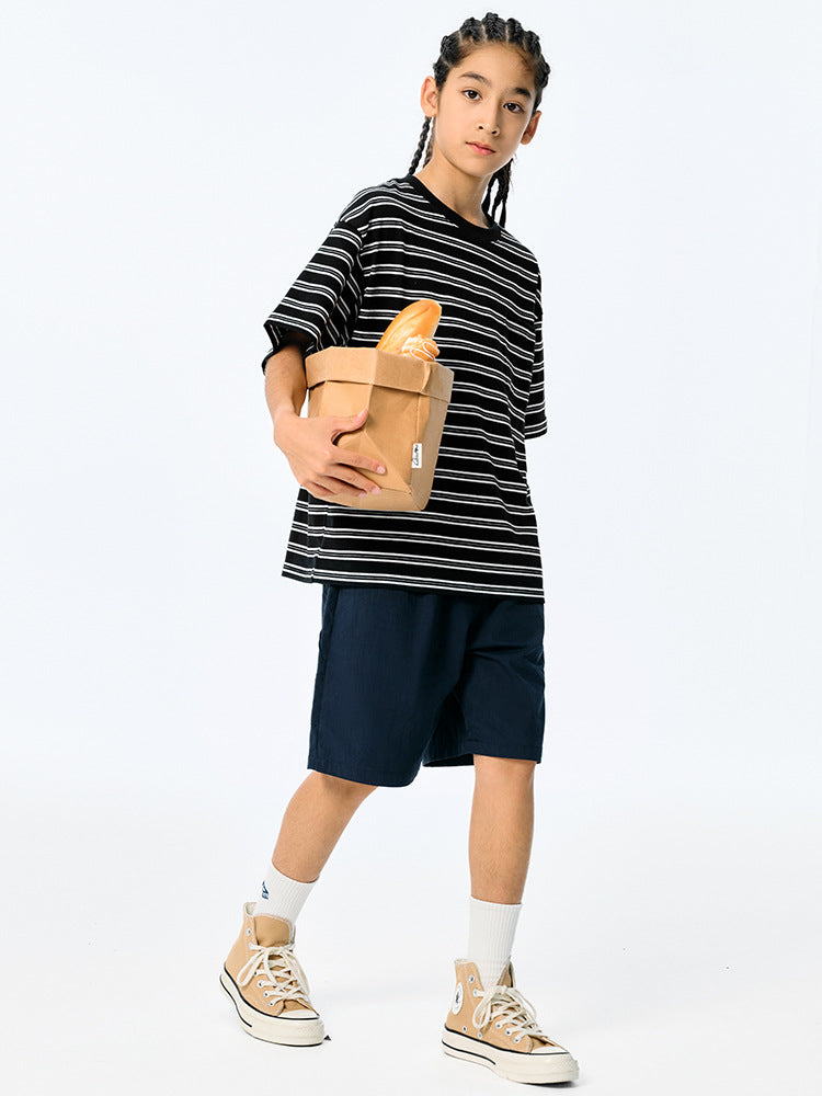 Children's Boys Vintage Stripe Half Sleeve Short Medium Big Casual Children's T-shirt