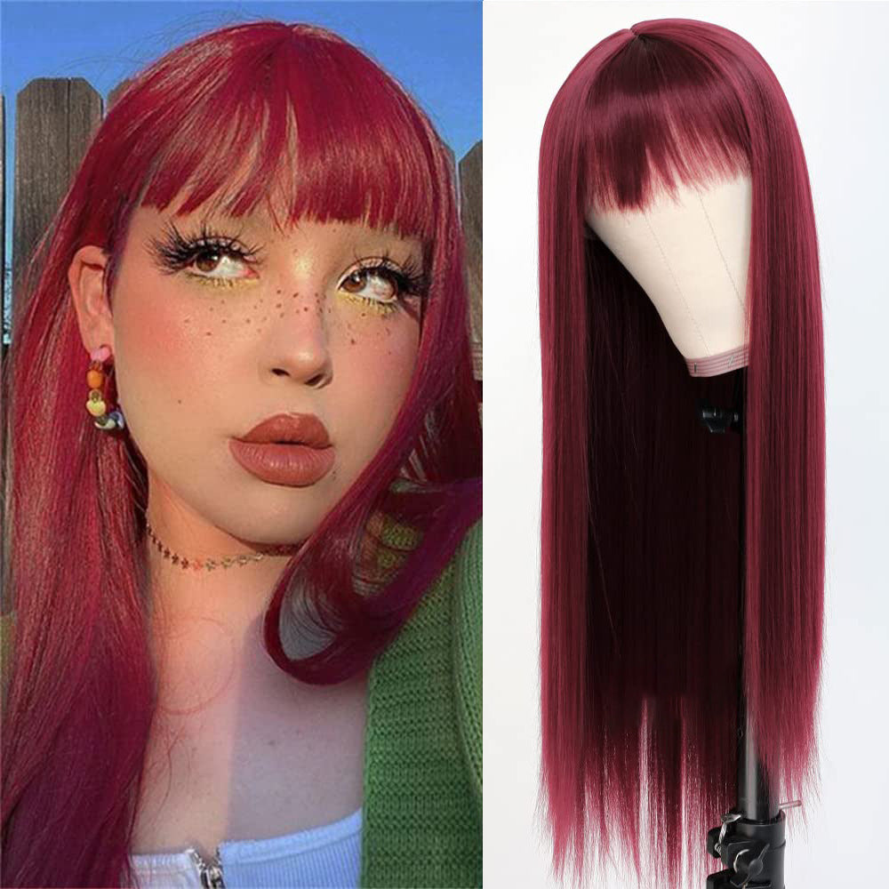 Women's Colorful Bangs Hair Chemical Fiber Long Straight Wig