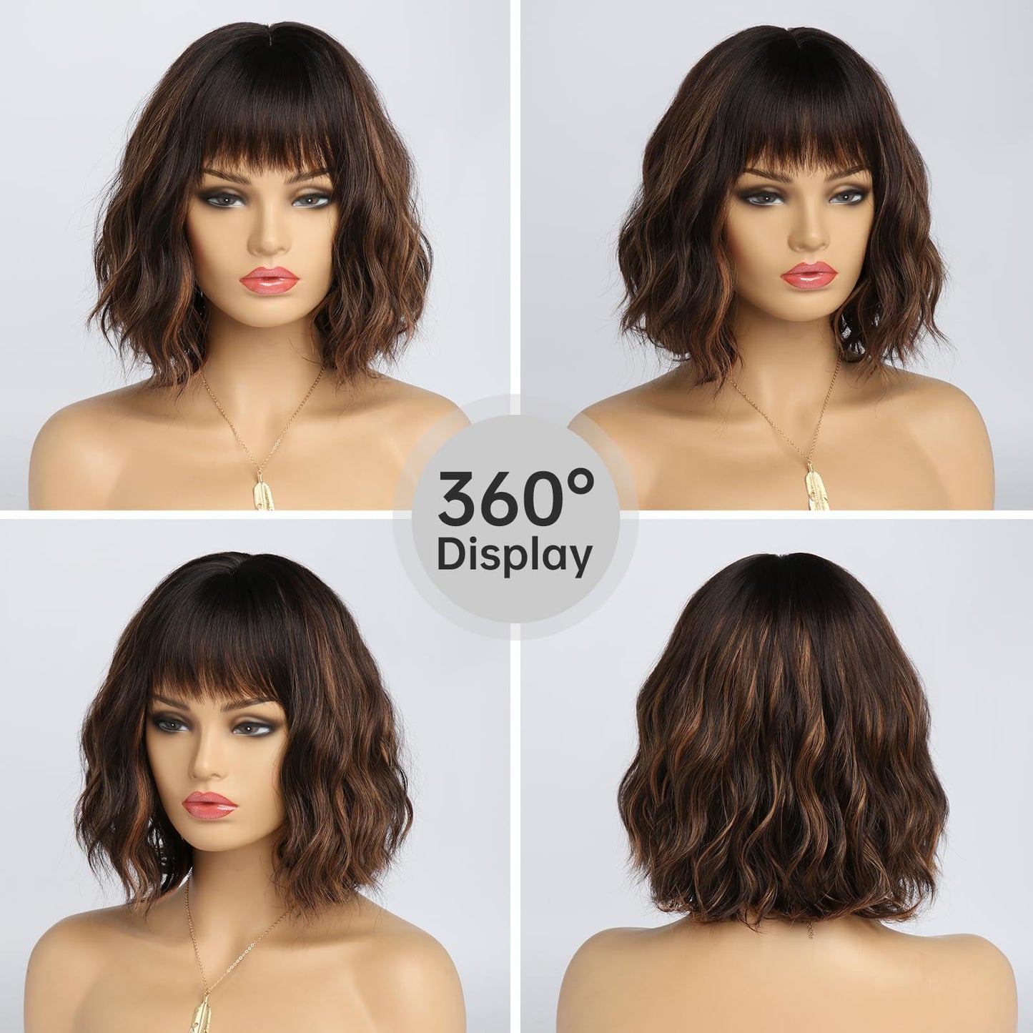 Women's Bangs Mixed Color Water Ripple Fiber Wig Short Curly Hair
