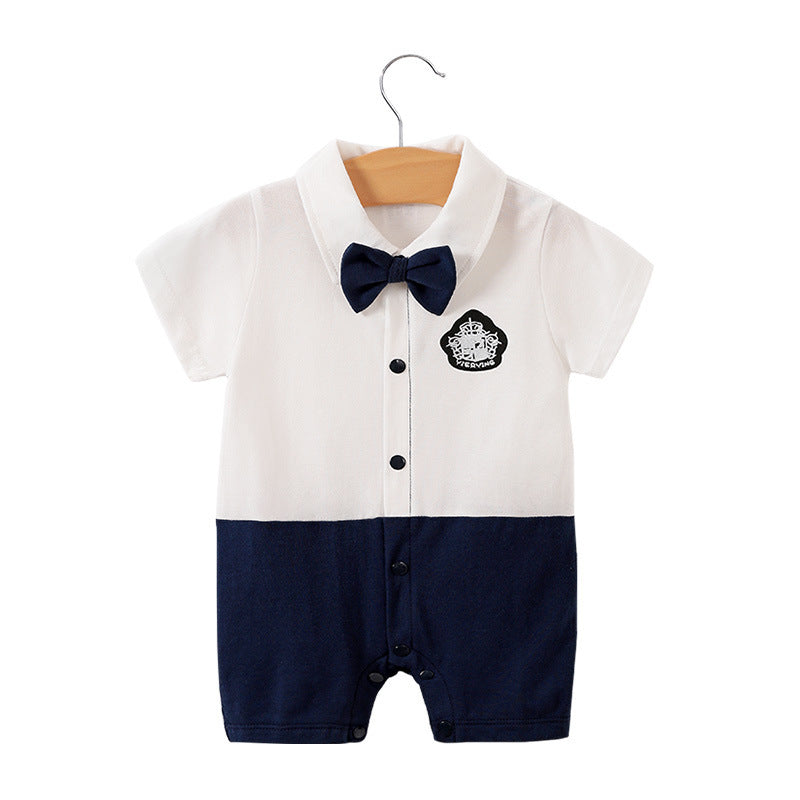 Children's Class Clothes Born One Year Old Gentleman Short Sleeve Rompers Jumpsuit, Climbing Suit